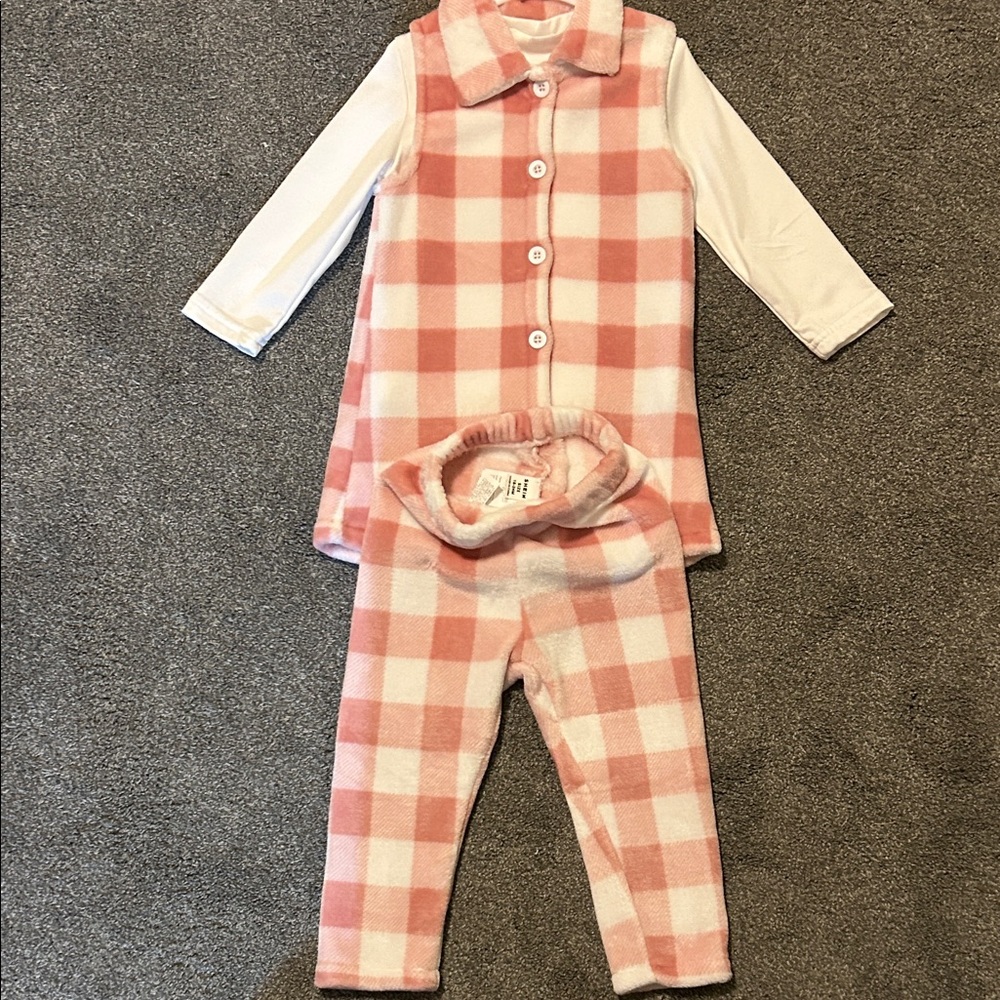 SHEIN Pink and White Checkered 3-Piece Kids Set